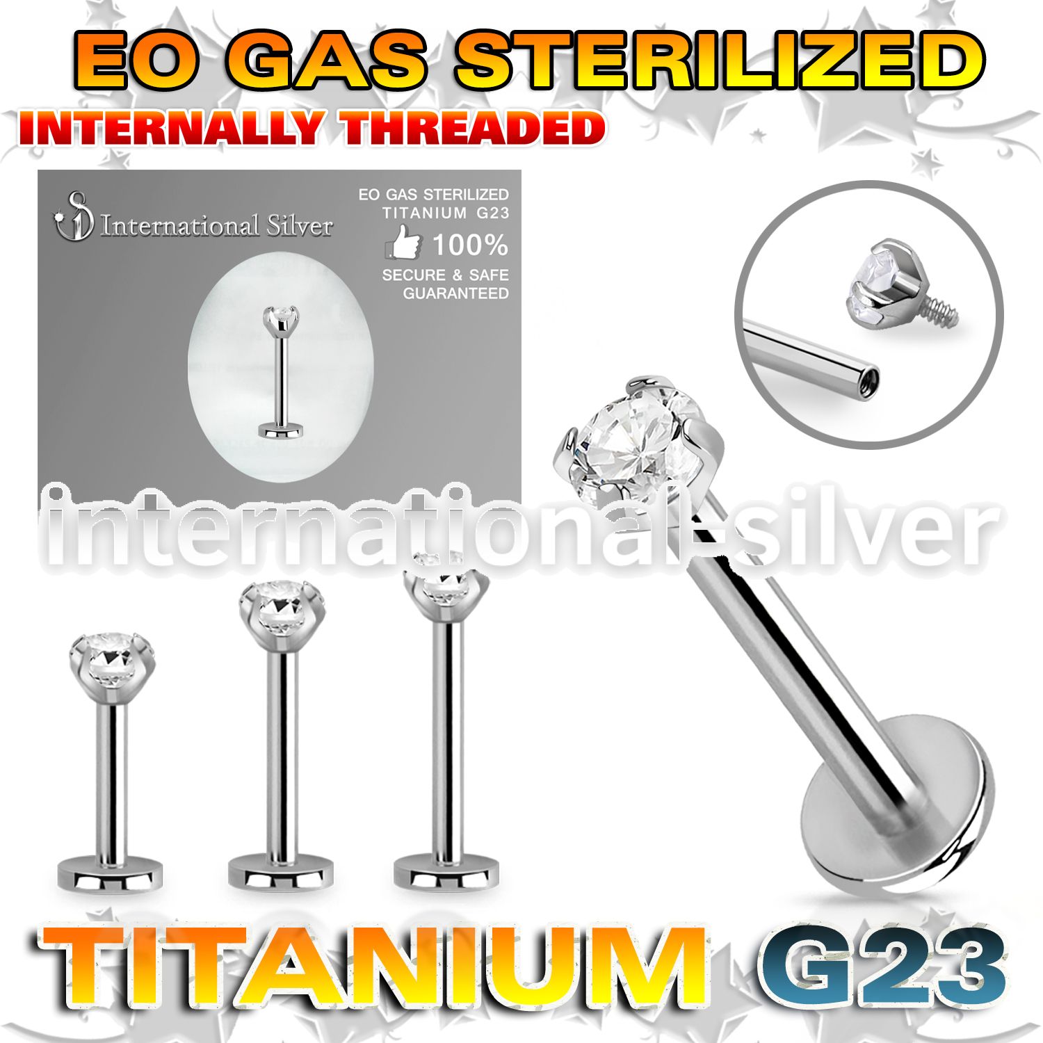 zulbin12 sterilized titanium labret stud 16g cz internal