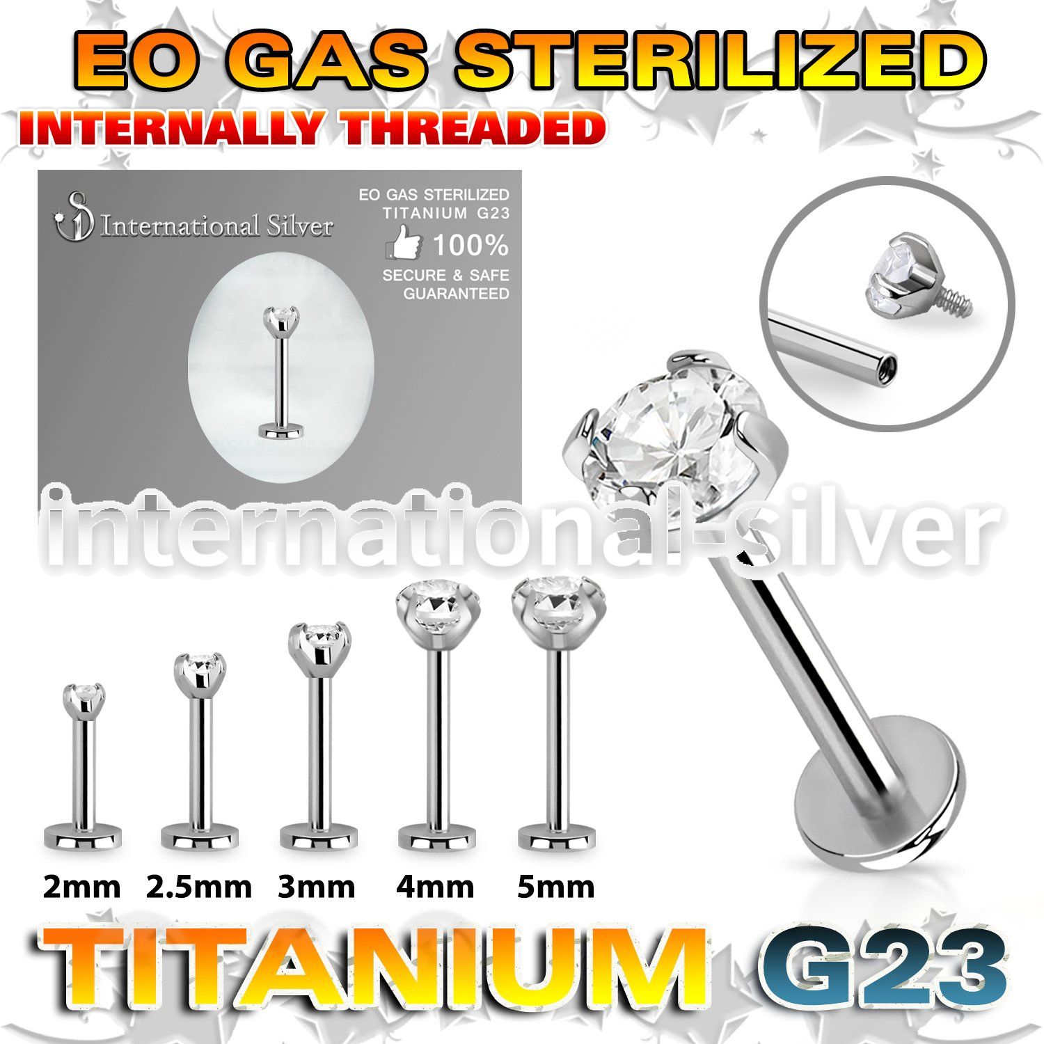 zulbin12 sterilized titanium labret stud 16g cz internal