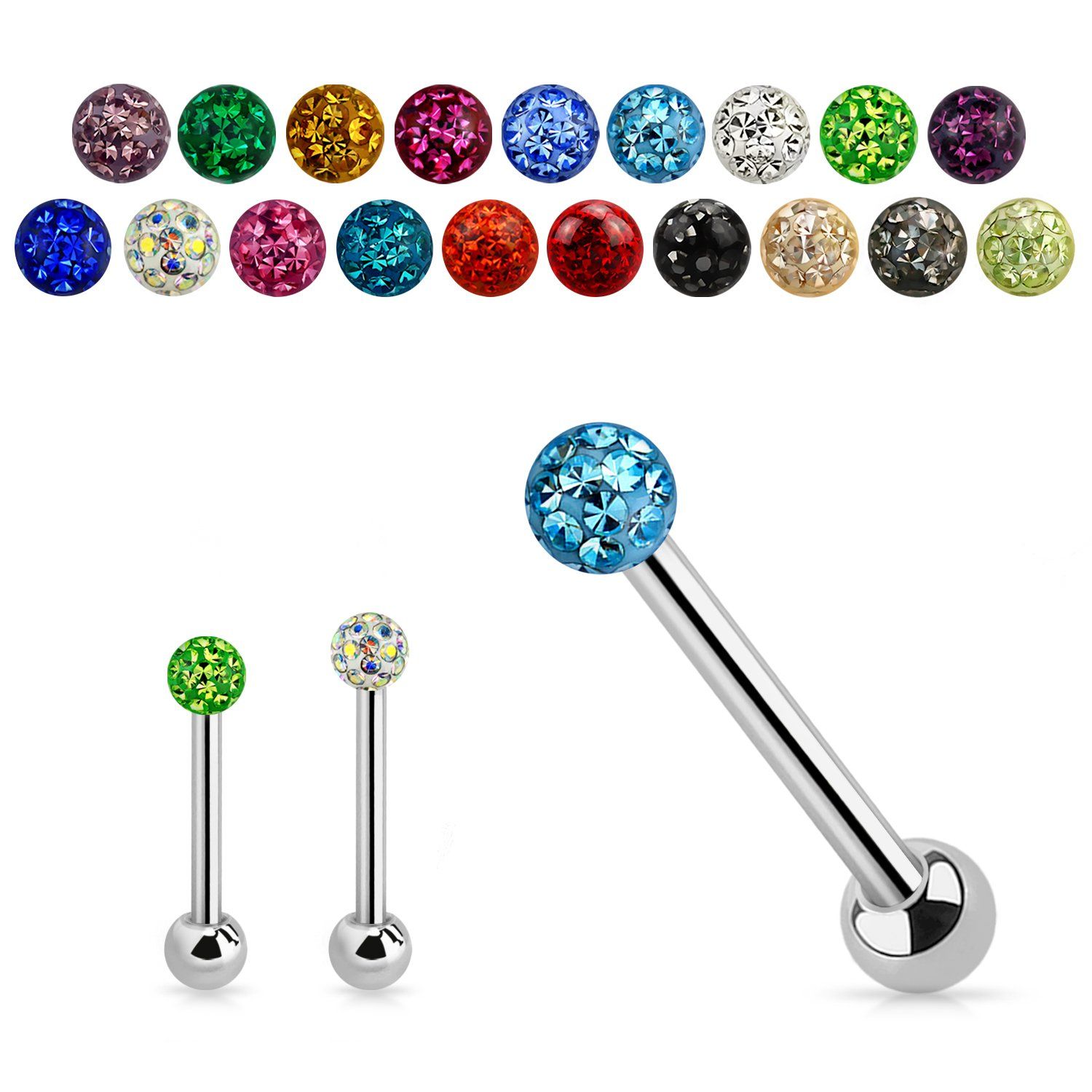 bbfr5 316l steel tongue barbell with 6mm ferido crystal ball