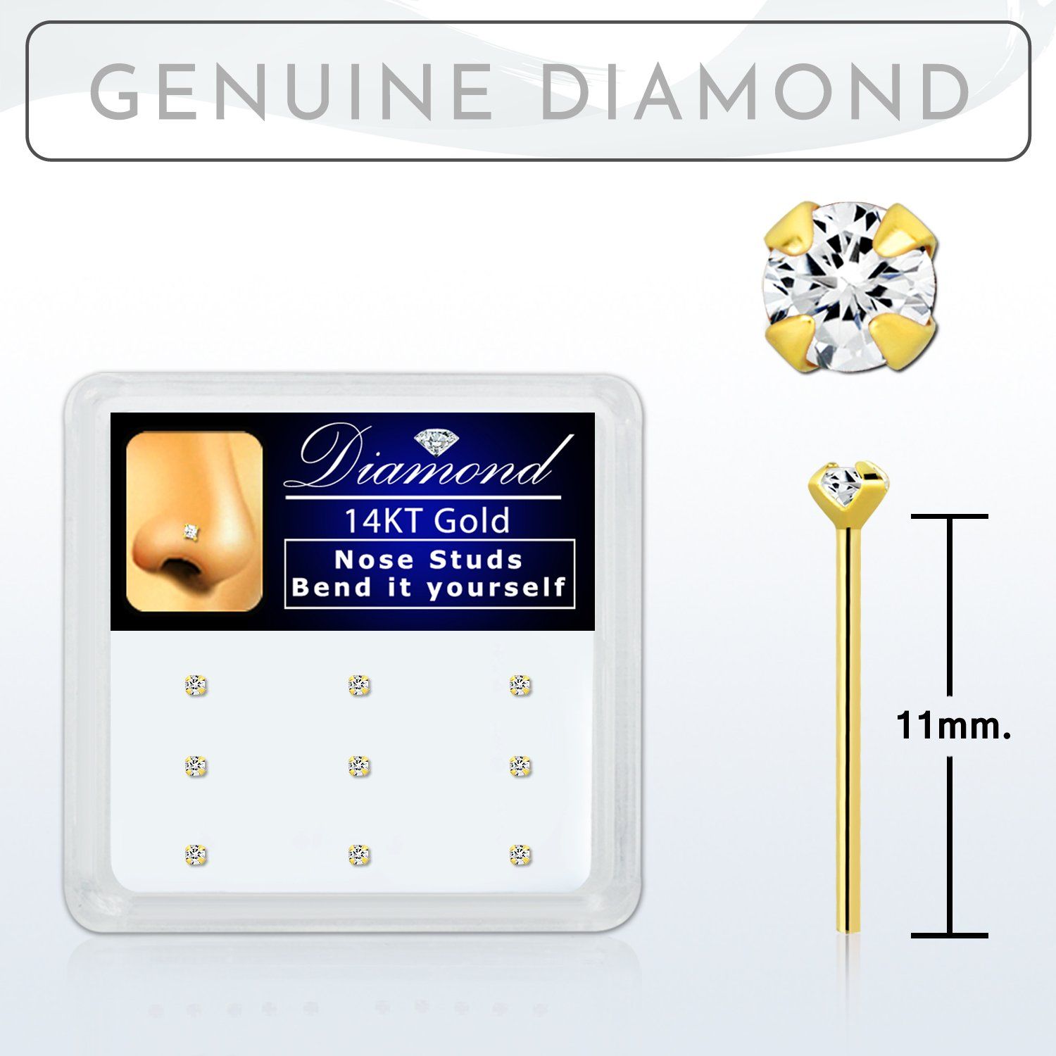 dgys15 box w 14kt gold bend it nose stud w genuine diamond