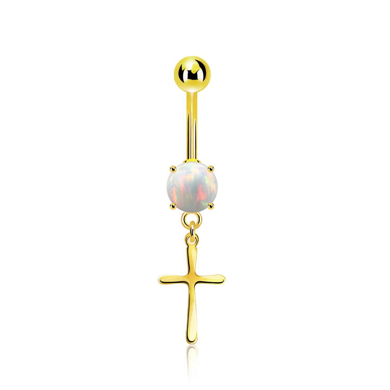 mgocrs gold steel belly banana w opal  plain simple cross