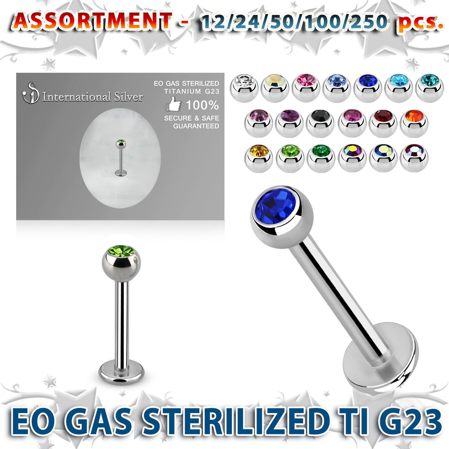 ublk485 eo gas sterilized piercing titanium g23 labret color crystal