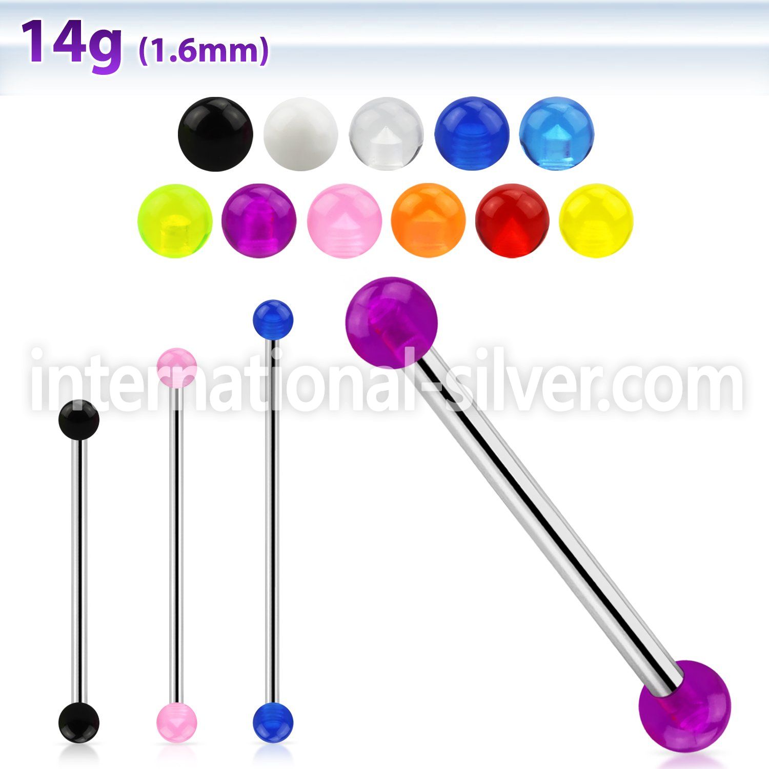 bbiuv4 straight barbells surgical steel 316l with acrylic parts 