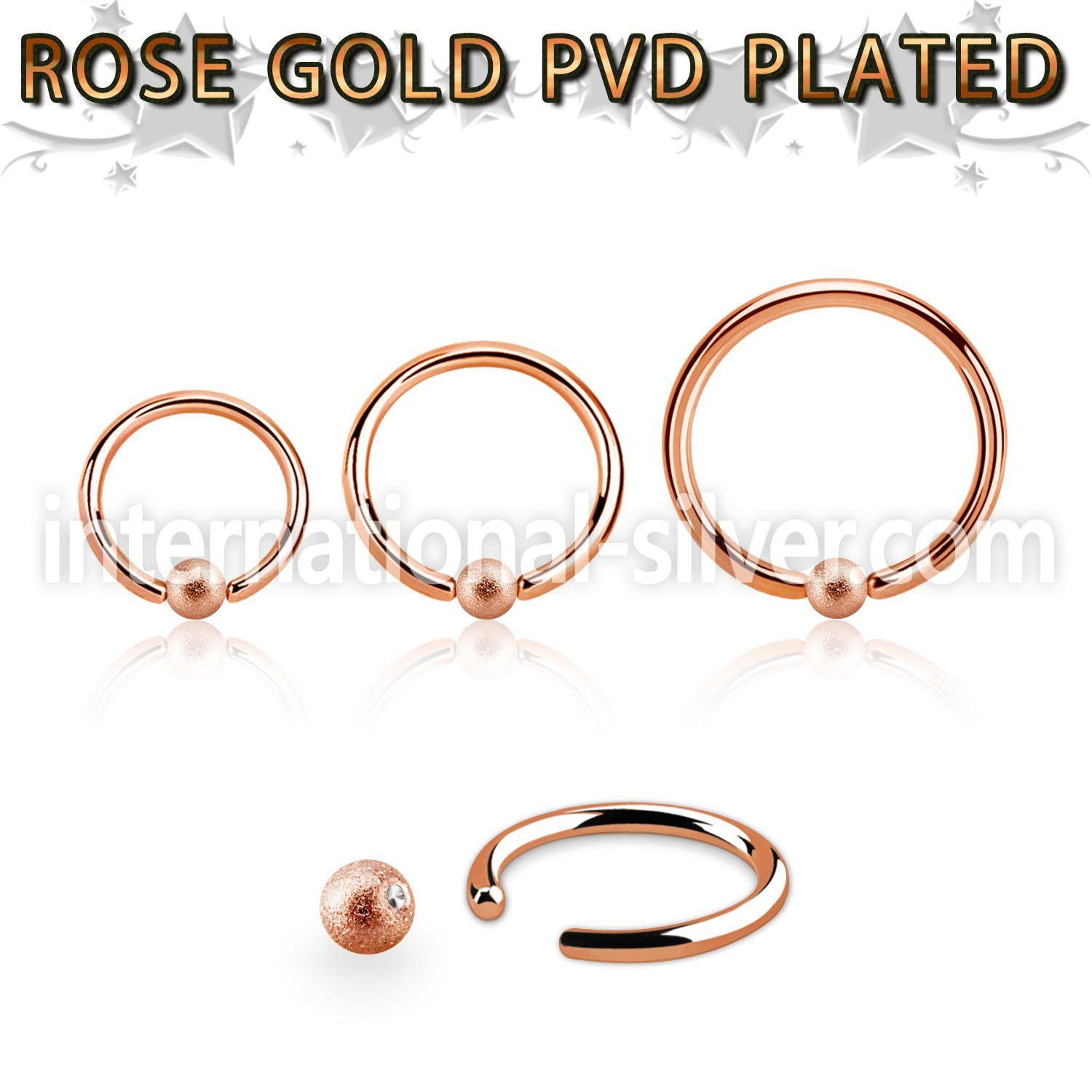 bcrr18f3 rose gold steel captive bead ring 18g  w 3mm frosted ball