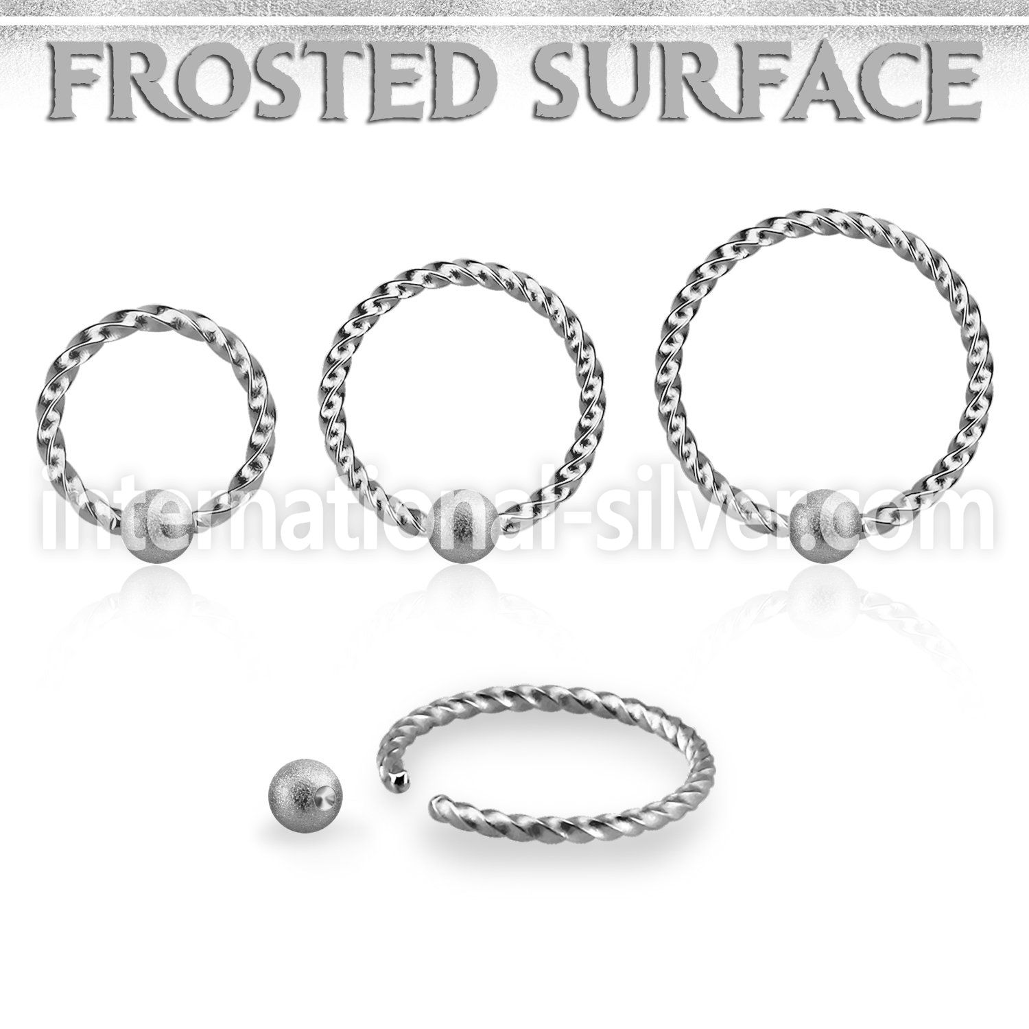bcw18f3 captive bead ring 1mm twisted wire w 3mm frosted ball