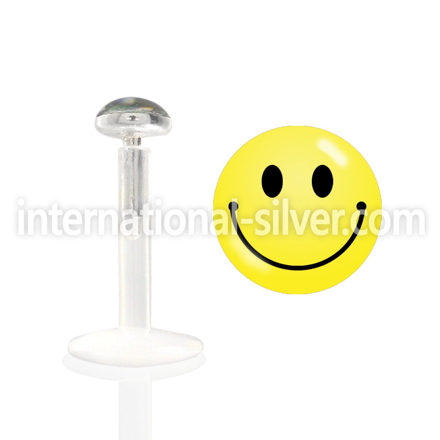 bilg21 bio flex labret w 3mm flat silver top with smiley logo