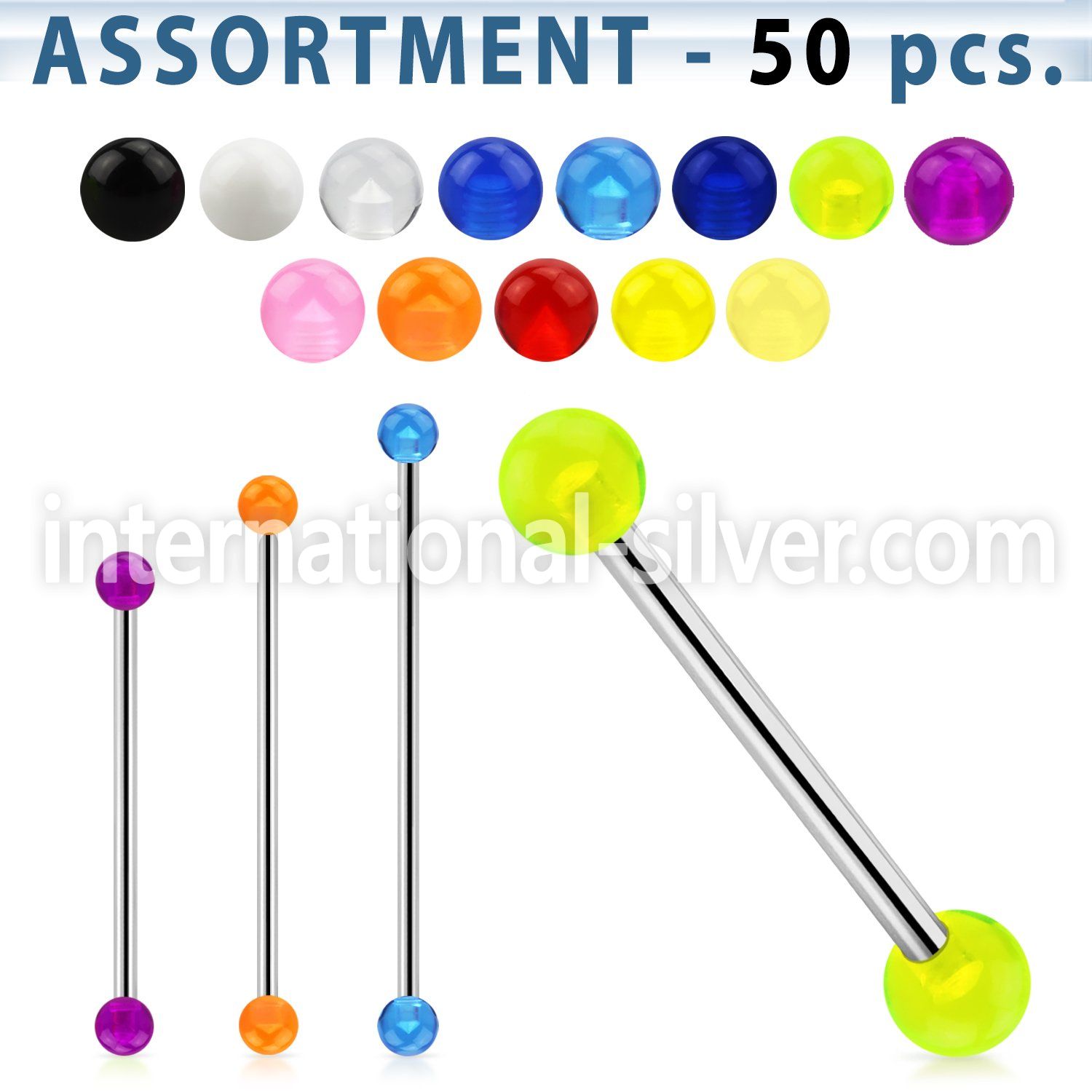 blk202 straight barbells surgical steel 316l with acrylic parts 