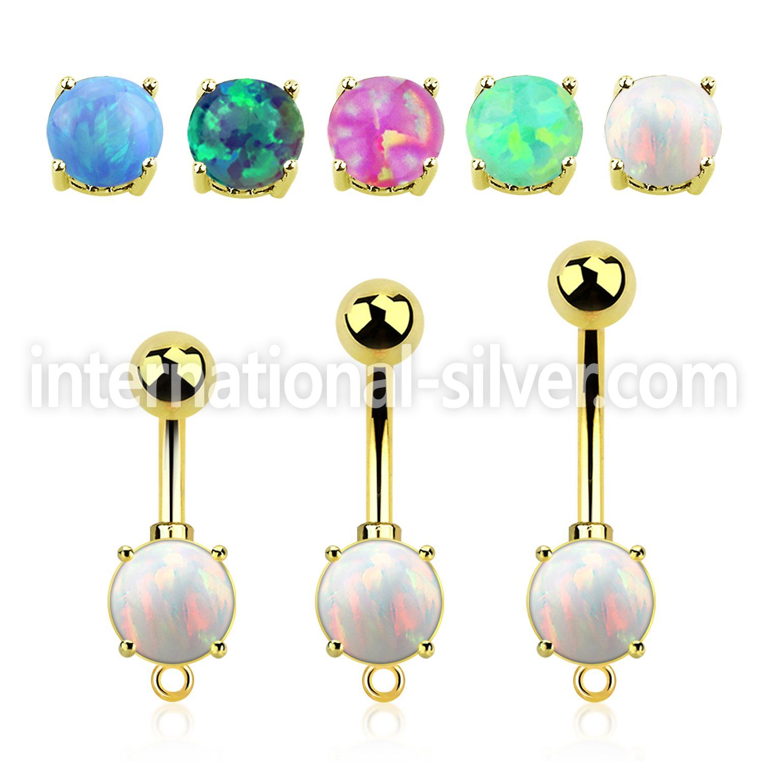bntrdoh gold plating steel belly button curved barbell opal