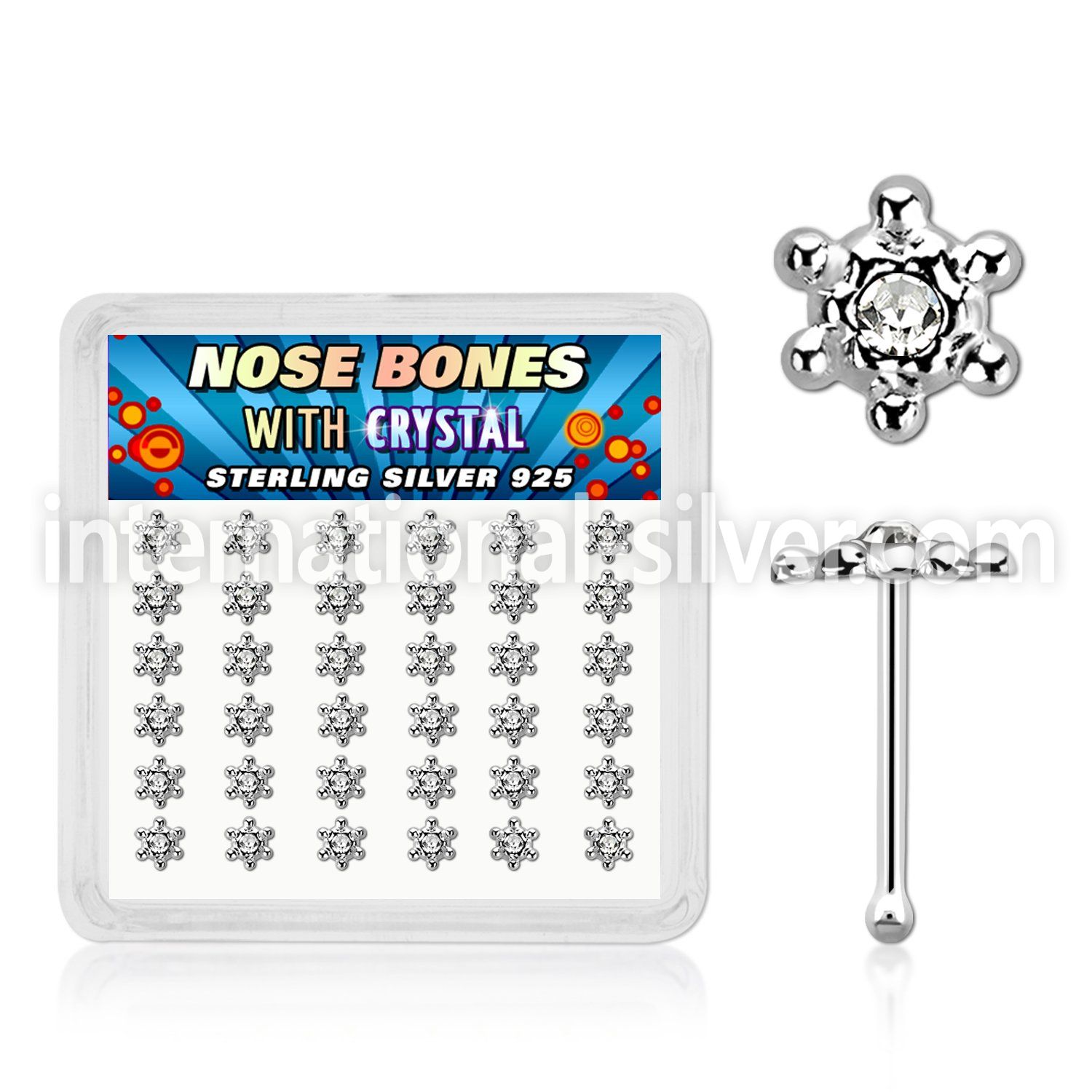 box w 36 silver nose bone w clear crystal david star top 