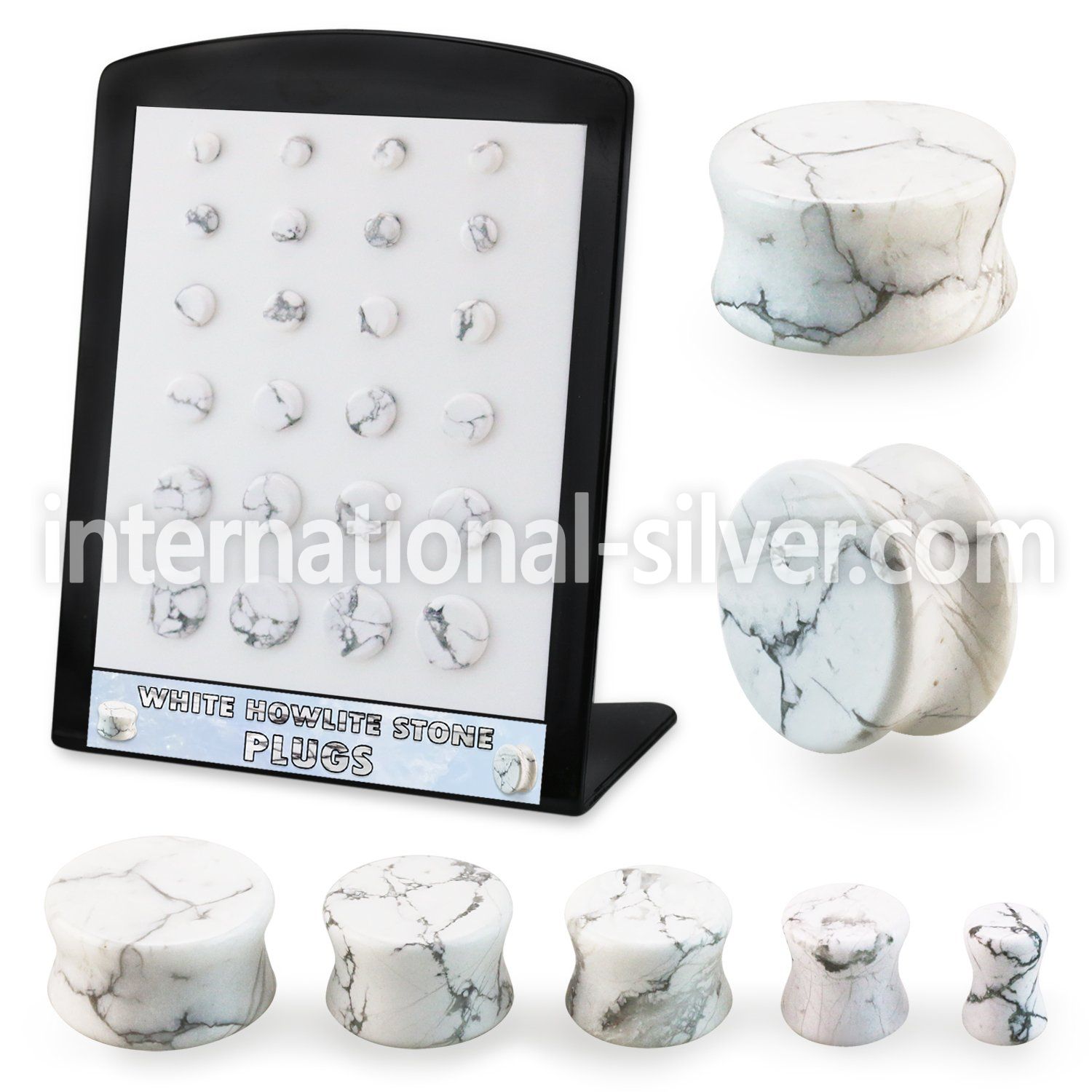 brpg221 white howlite stone double flare ear plugs 24pcs