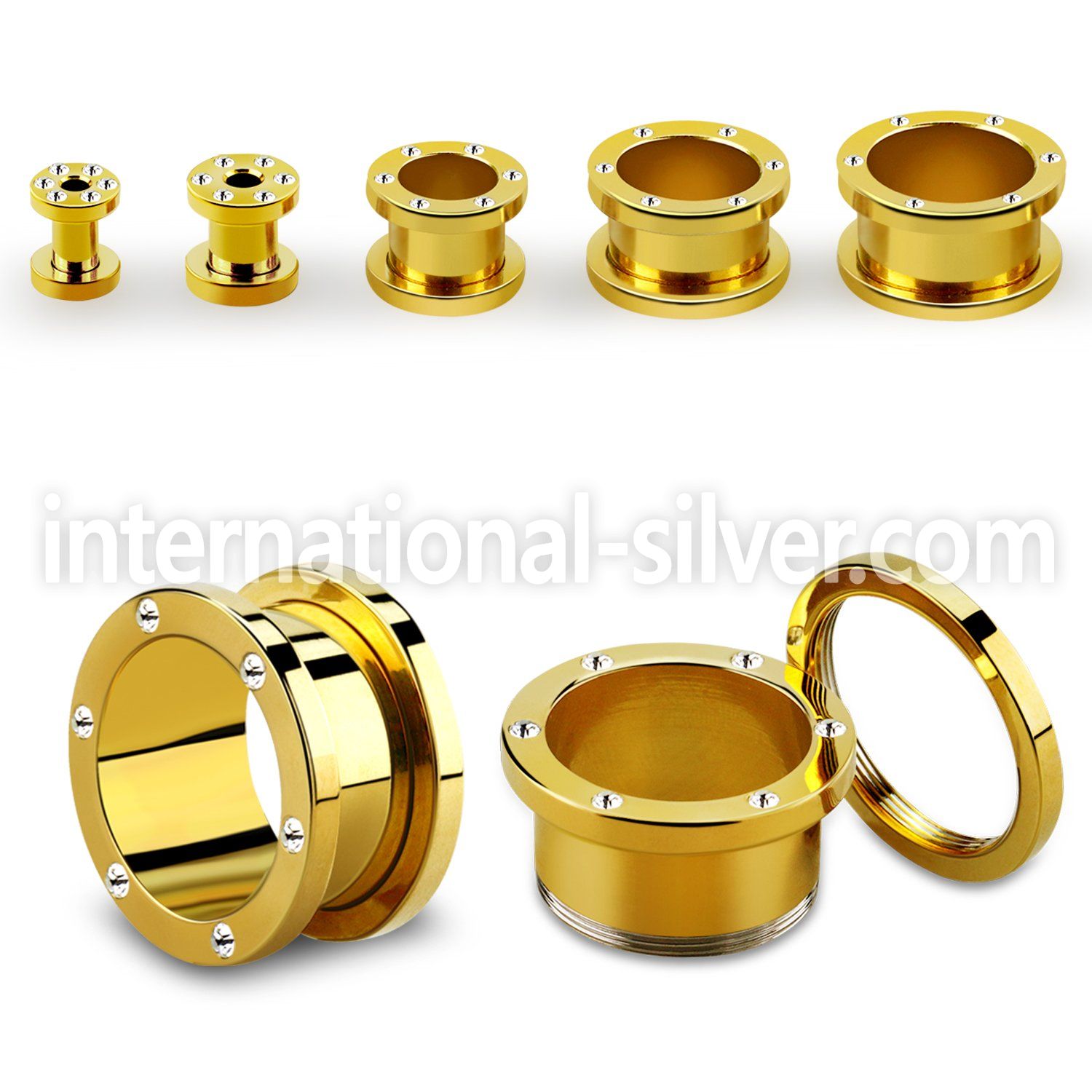 fsjg gold anodized steel screw fit flesh tunnel w crystal