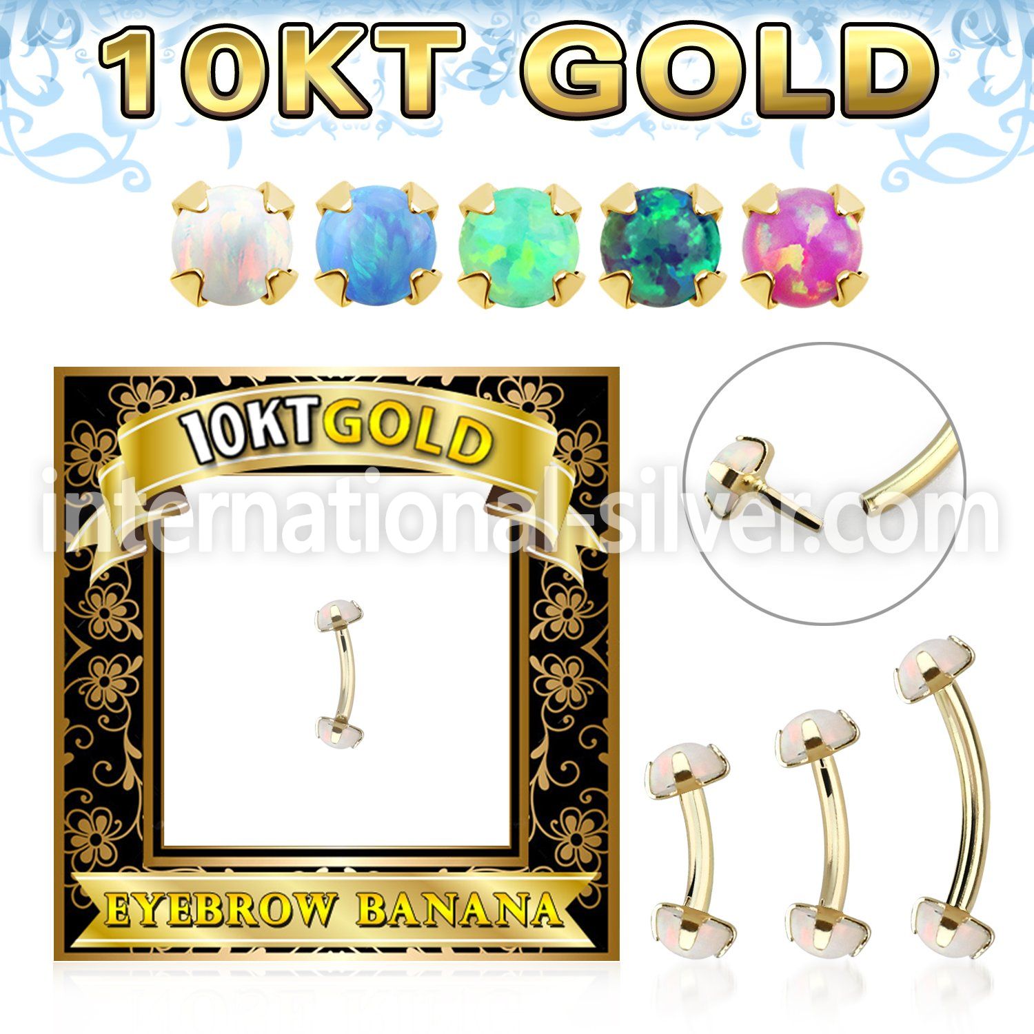 gibno gold eyebrow banana w thread less top w synthetic opal