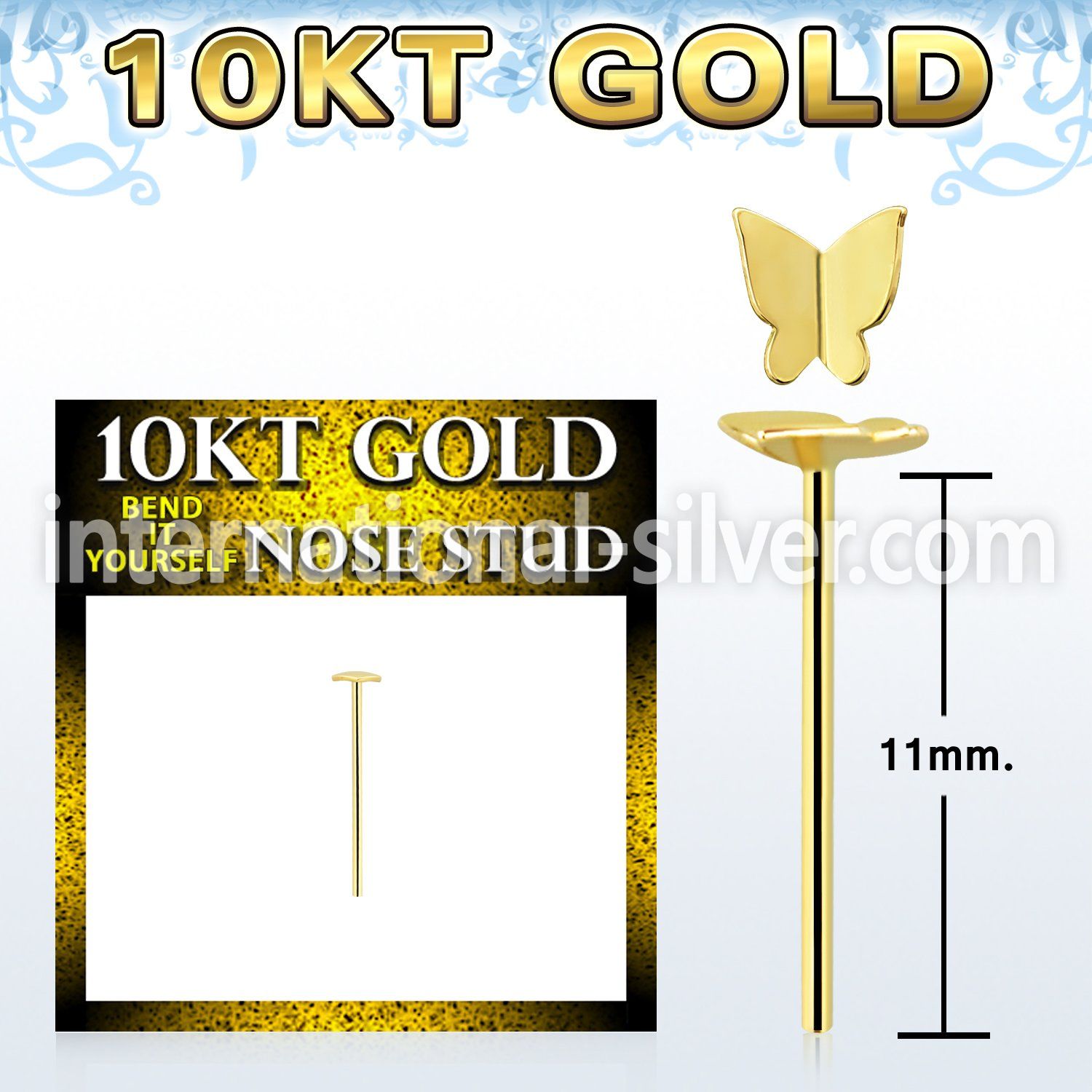 giysbt2 10kt gold bend it nose stud with gold butterfly top