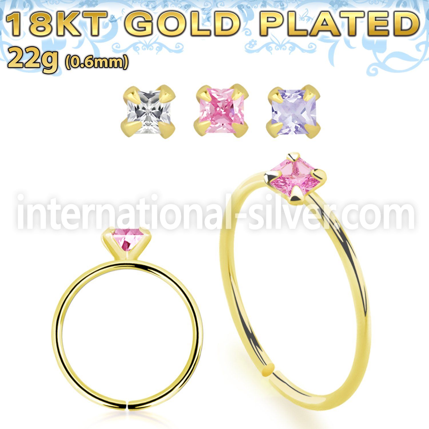 gpzqm22 18k plated silver seamless nose ring hoop 22g square