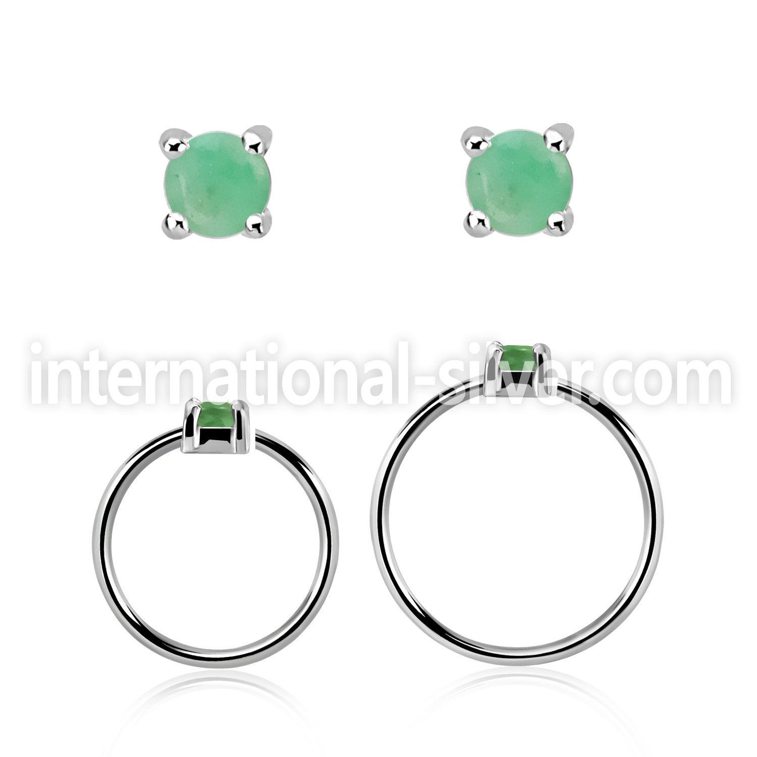 nhge10 silver nose ring w a 2mm emerald in casting prong set