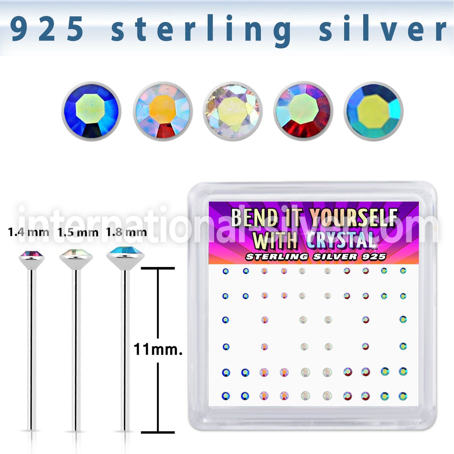 nymabm silver bend it to fit nose studs 22g colors 52