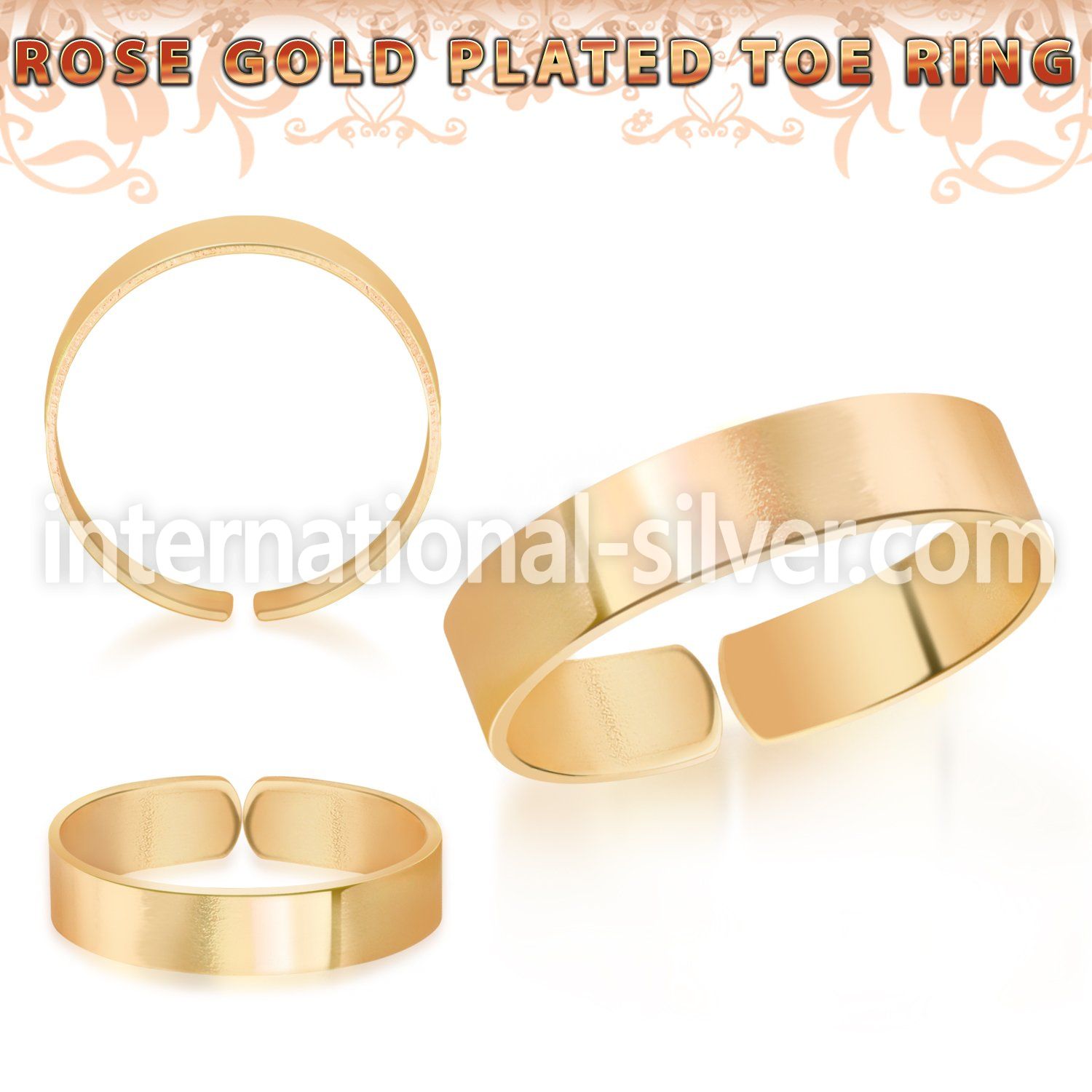 rt510 rose gold plating silver adjustable toe ring smooth