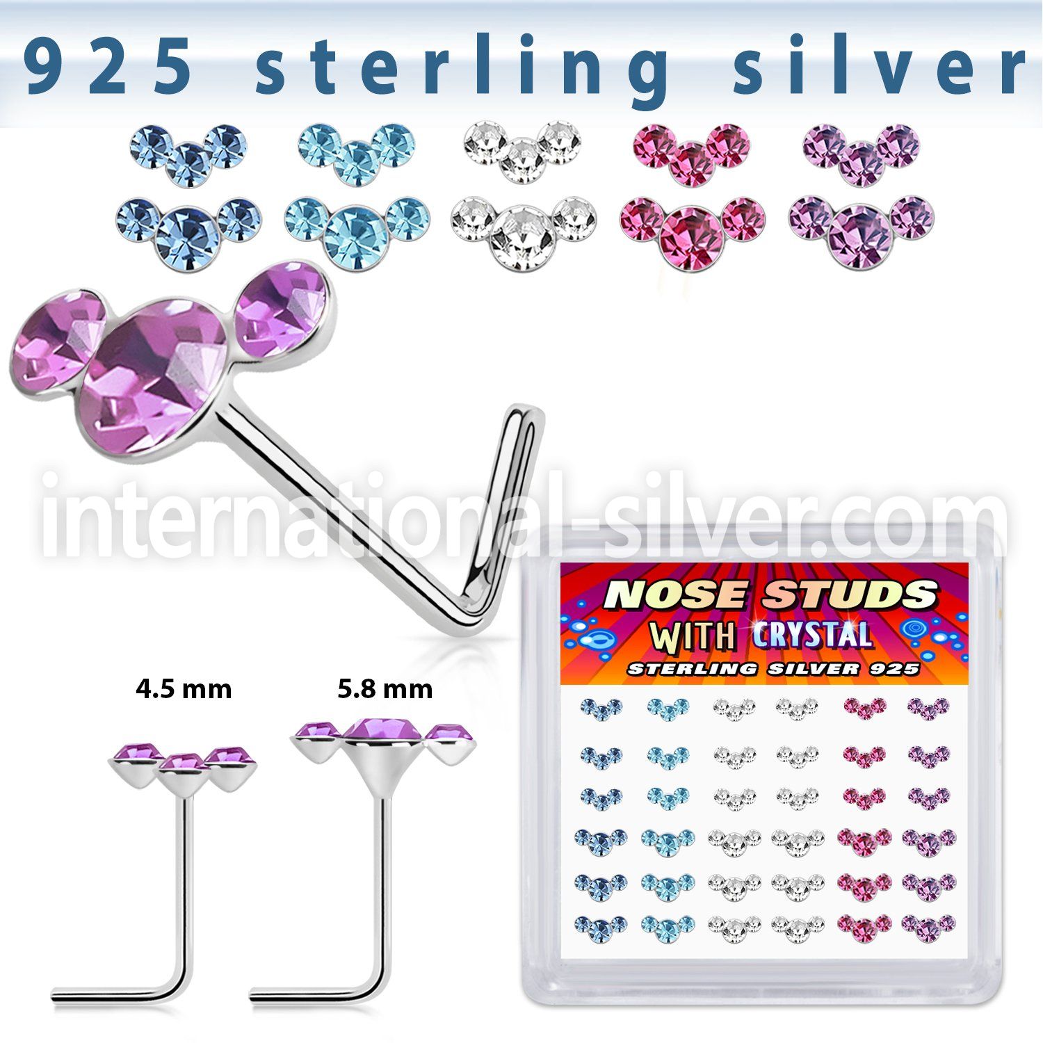 s36cumxm silver l shaped nose studs 22g gem colors 36