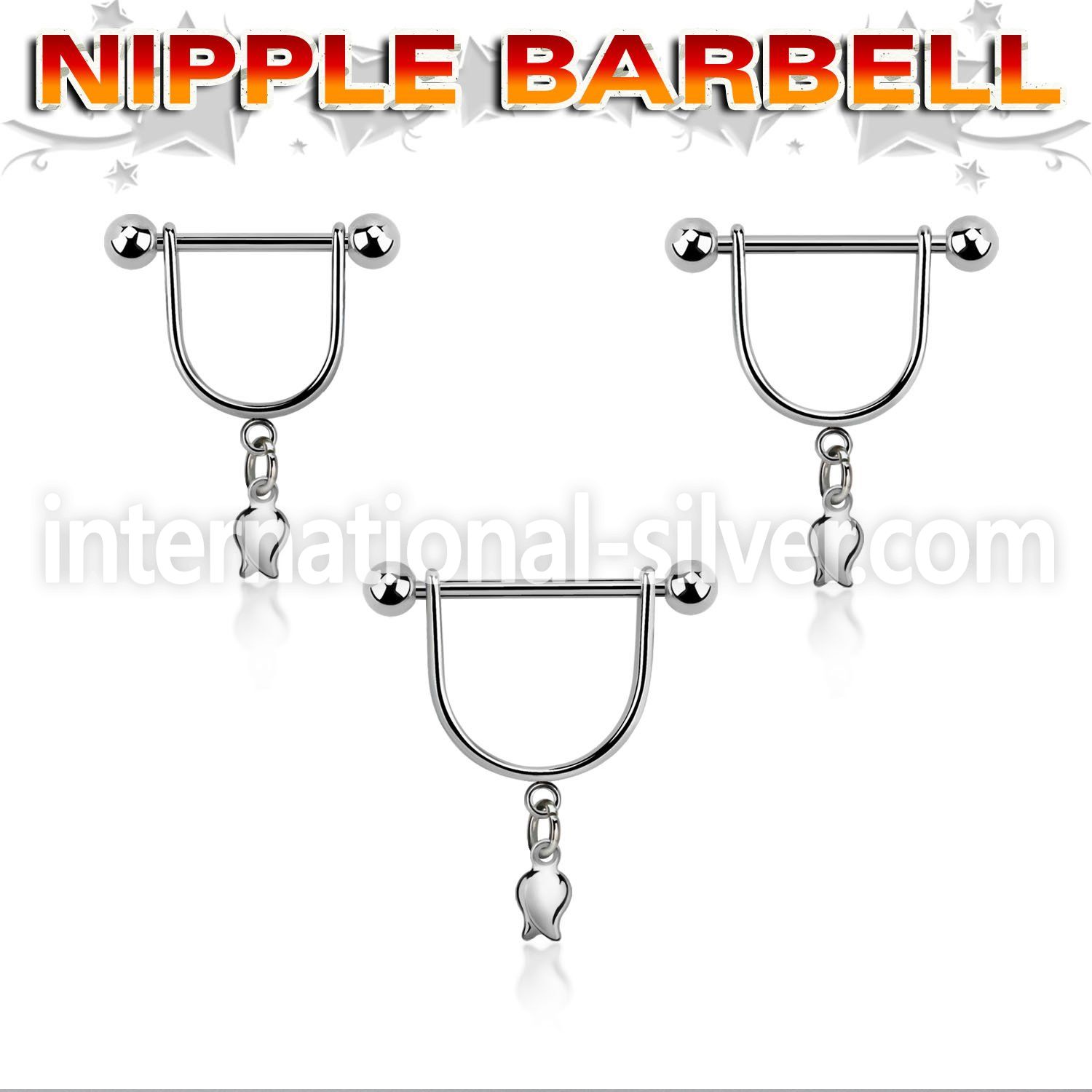 snpod24 316l steel nipple stirrup w dangling lightning symbol