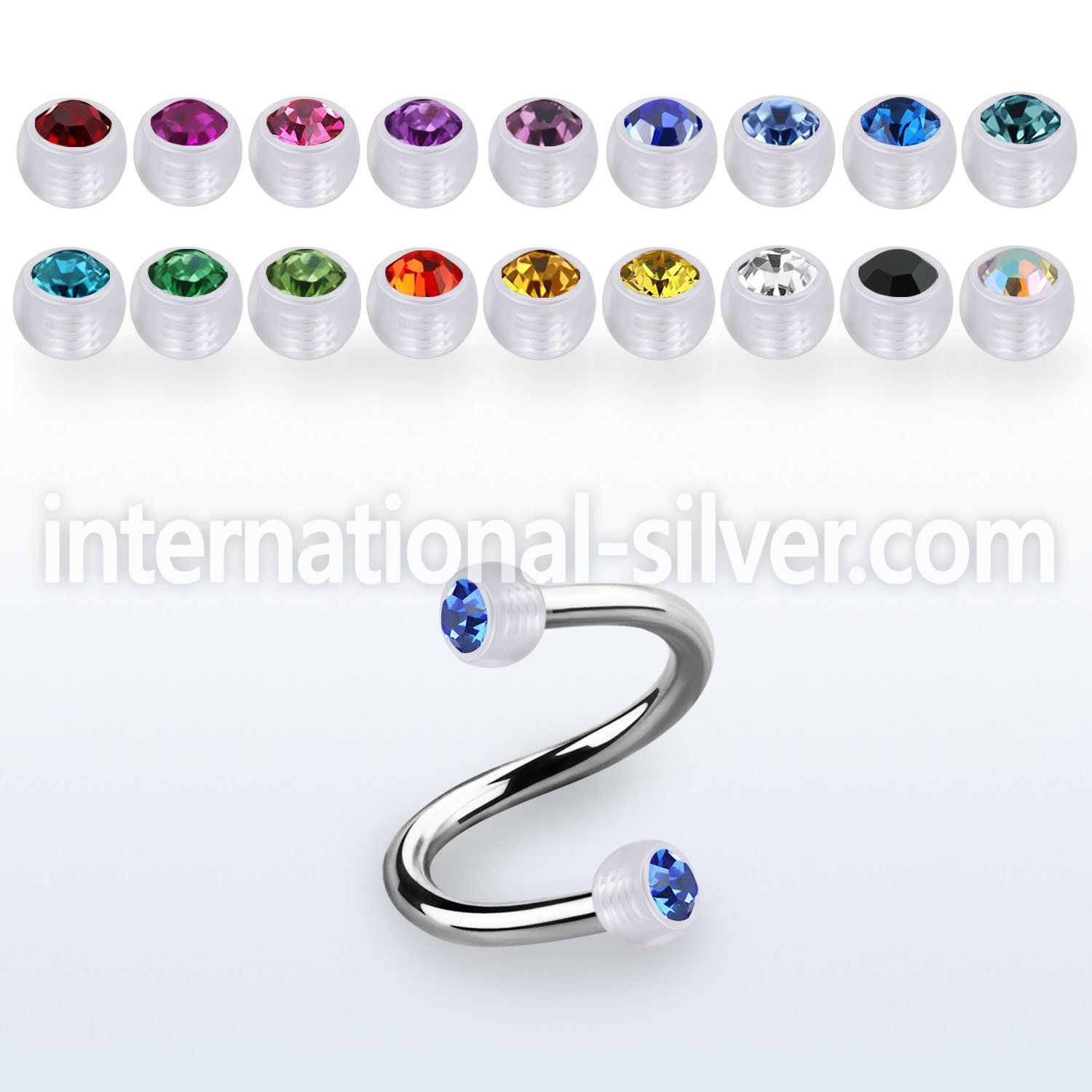 spajb4 spirals twisters surgical steel 316l with acrylic parts ear lobe