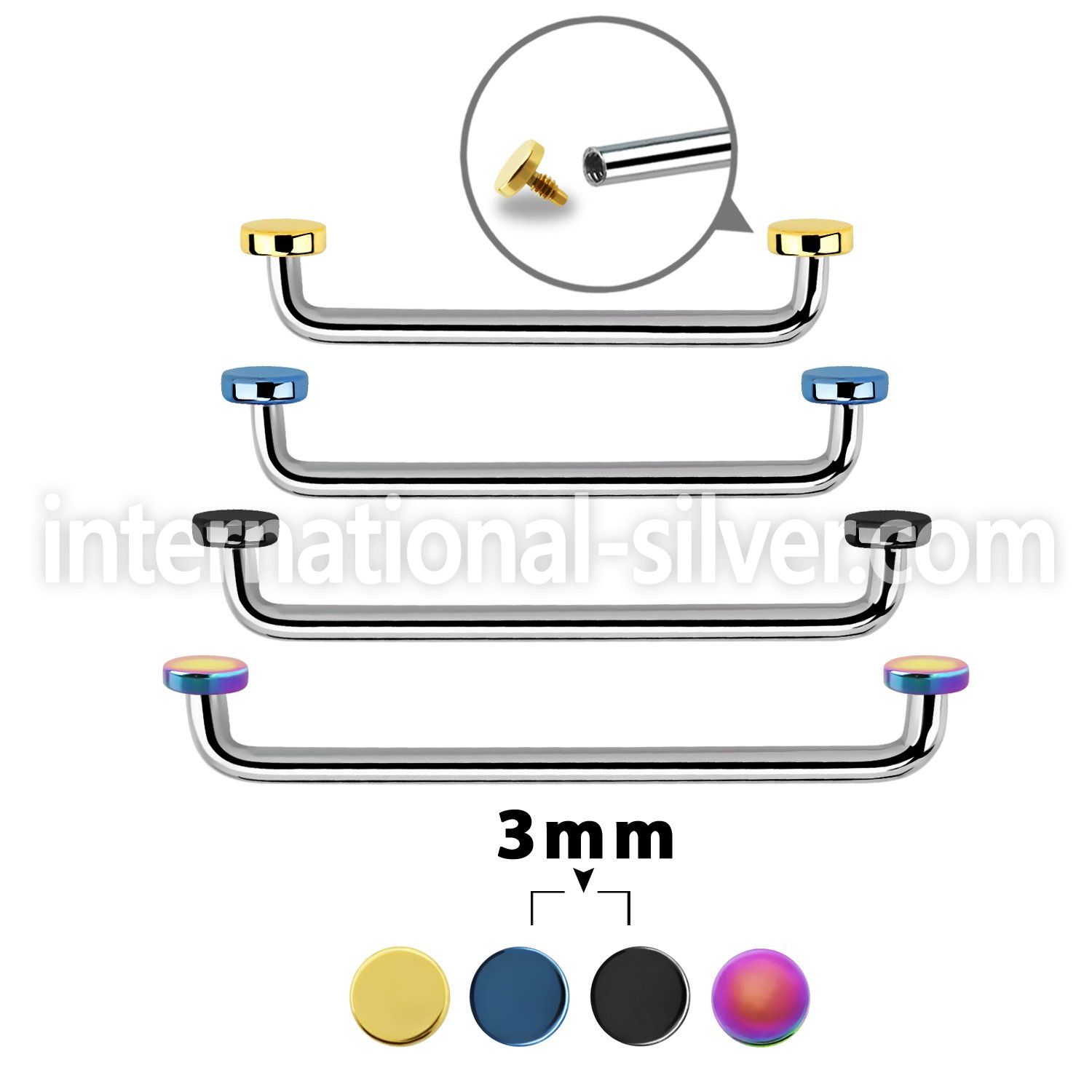 sudite3 straight barbells anodized surgical steel 316l surface piercings