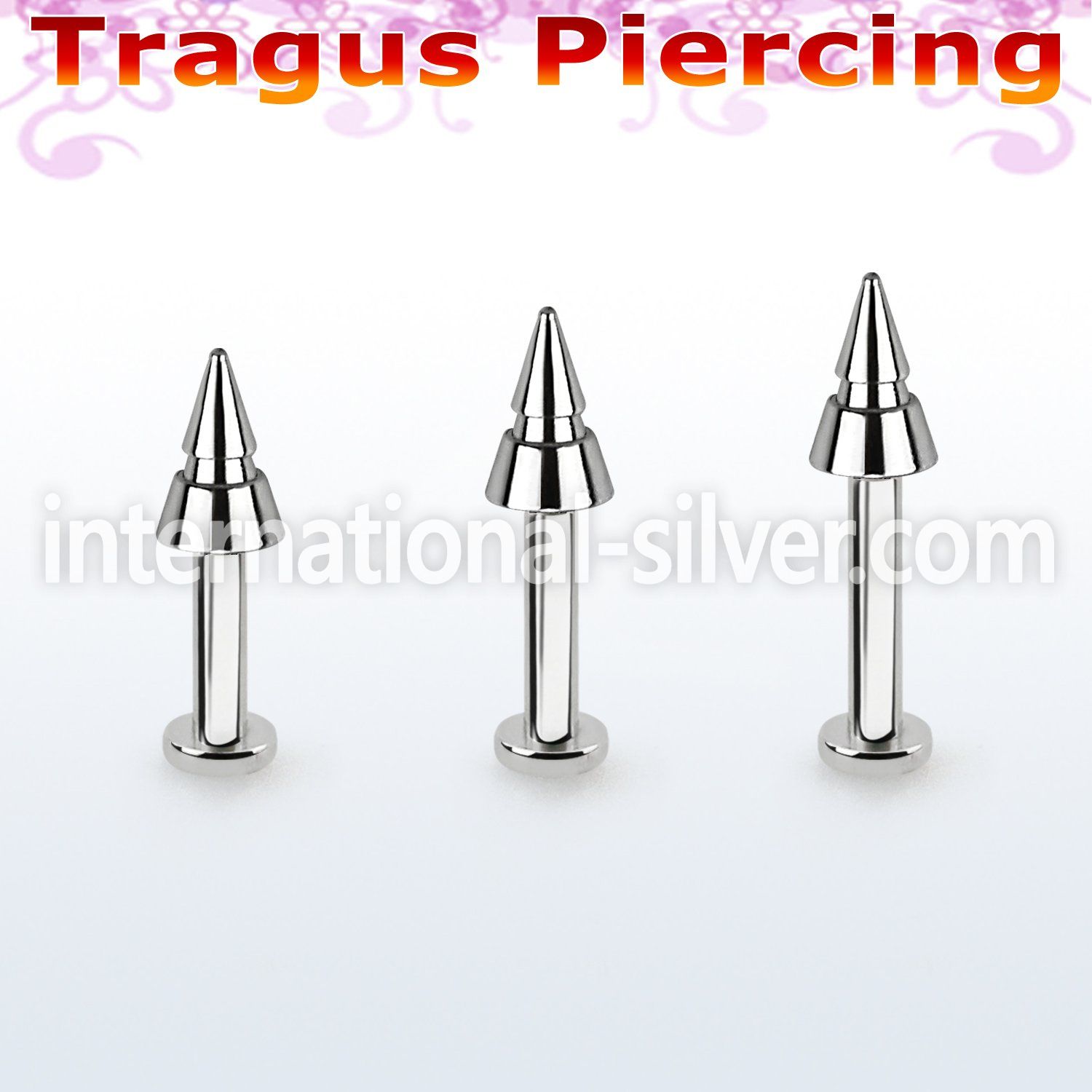 tlbcn4e 316l steel tragus labret 16g w 4mm grooved cone 