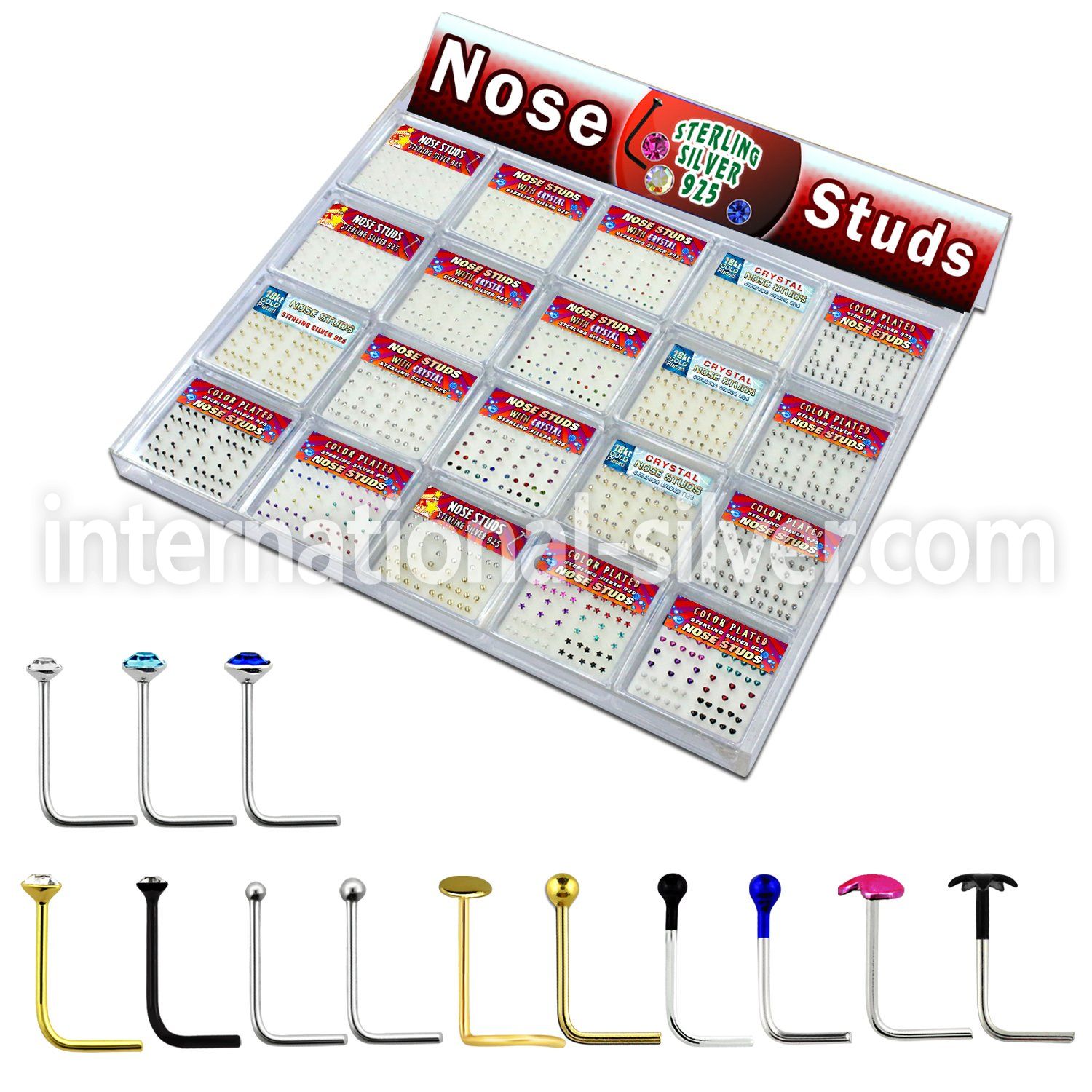 trans3 l shape nose studs silver 925 nose