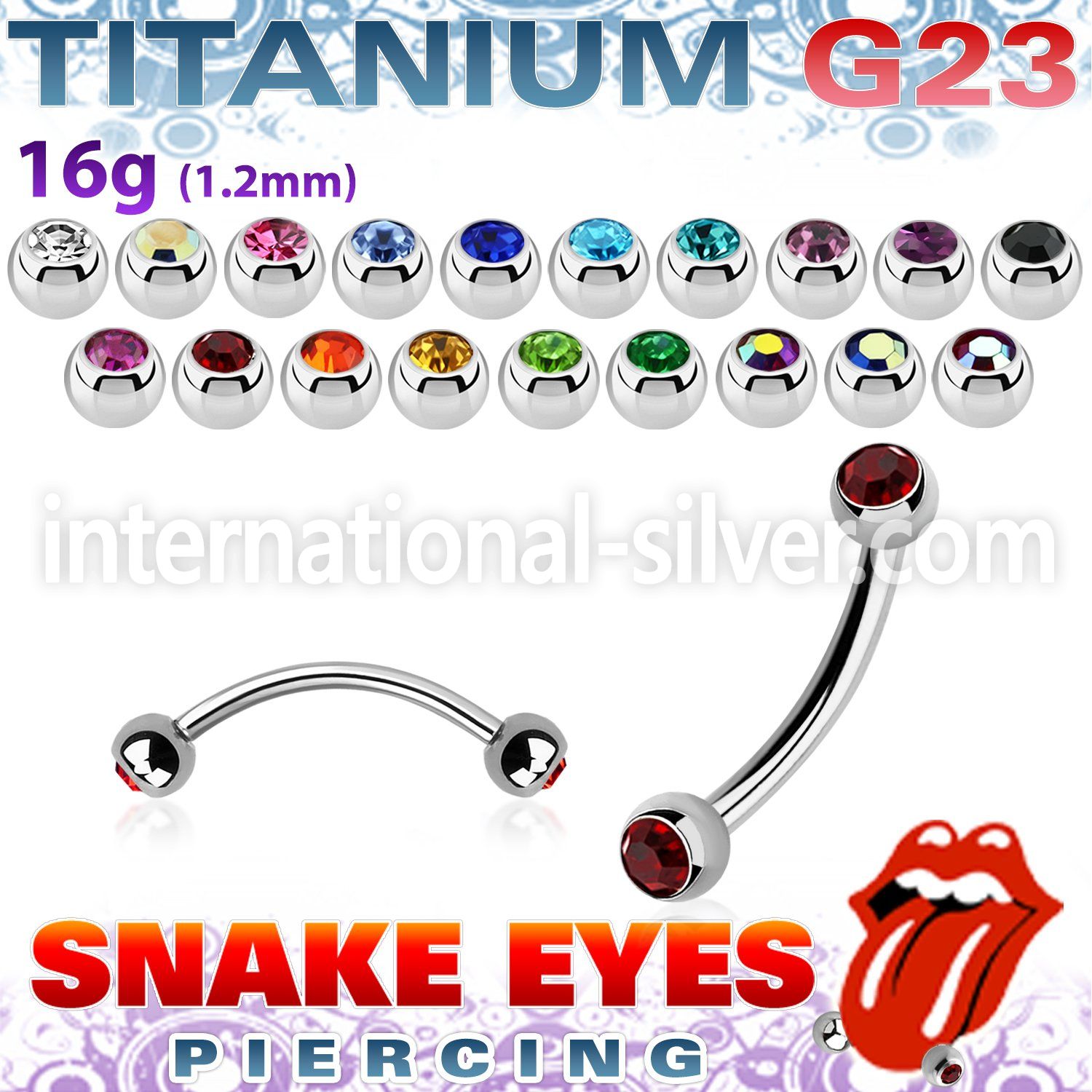 ubne2cl titanium curved barbell 3mm gem balls