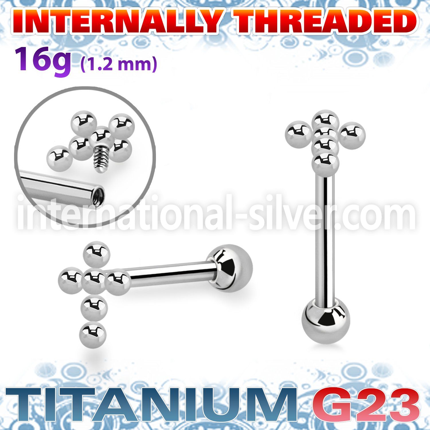 uhein50 titanium barbell cross bead balls ball internal