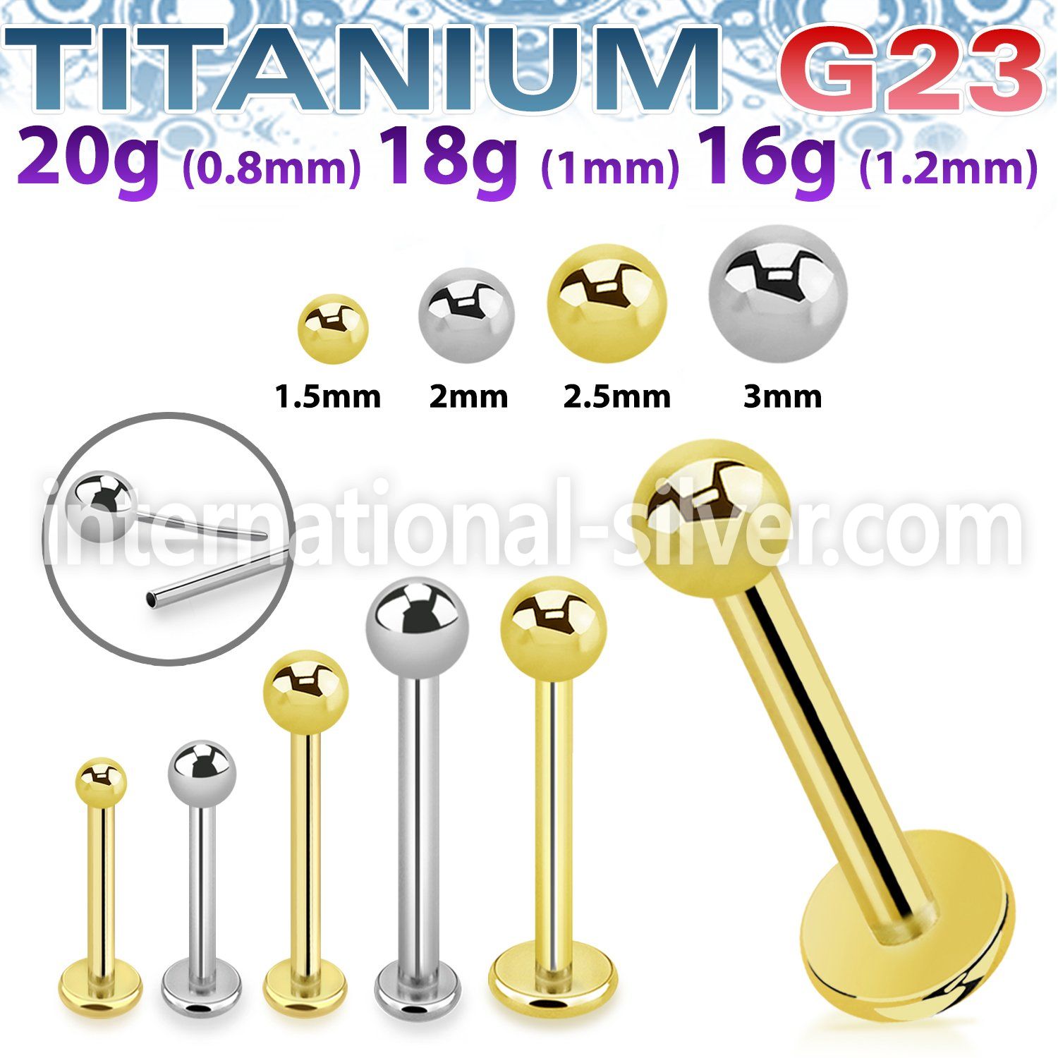 ulbnob astm f 136 titanium threadless push in labret ball