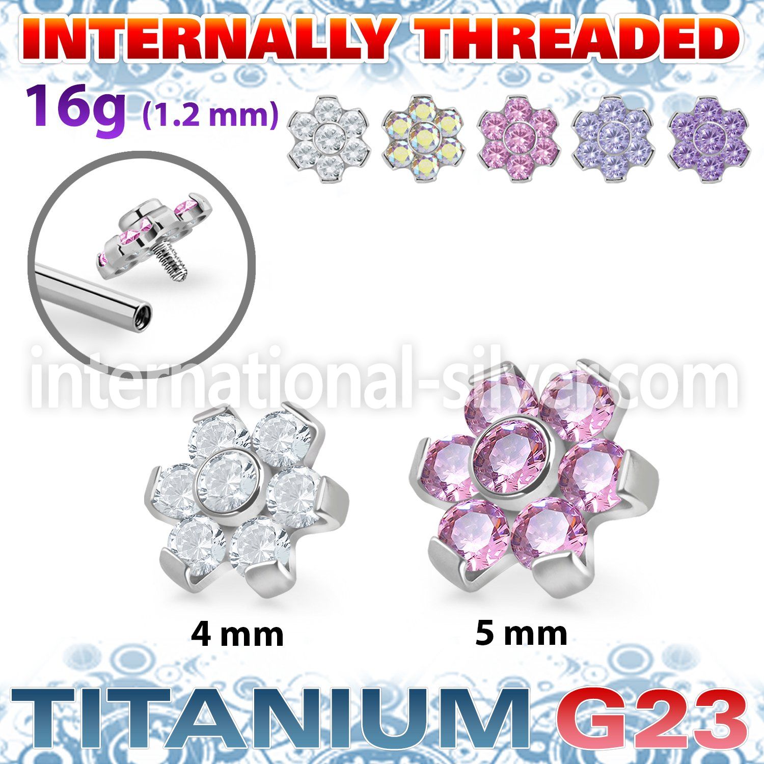 ushz5in titanium top part post seven round color cz