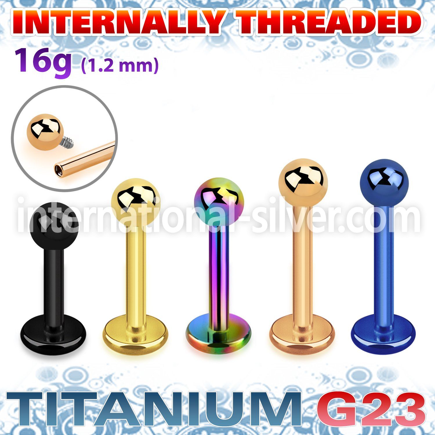 utlbb3in pvd plating titanium labret stud 16g ball internal