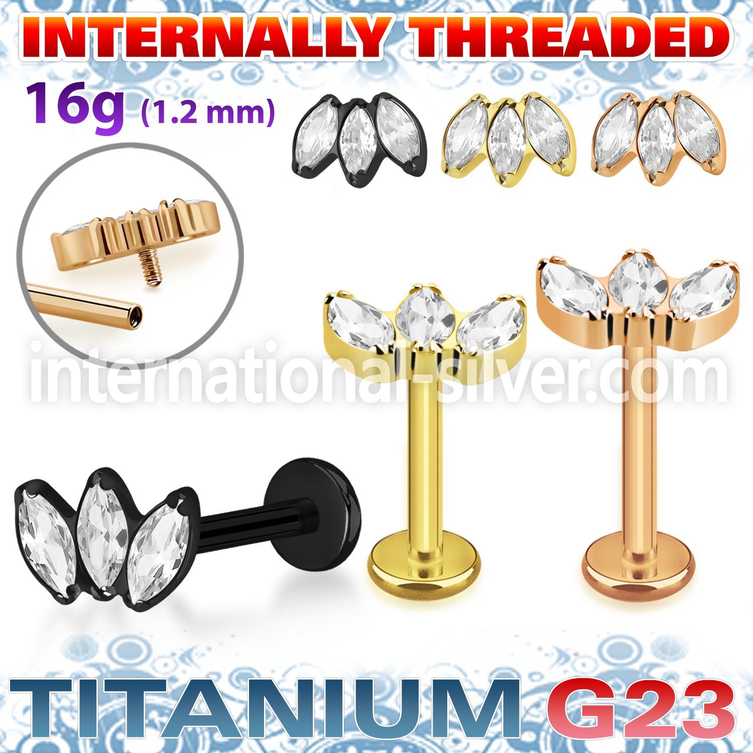 utlbin23 pvd plating titanium labret marquise cz internal