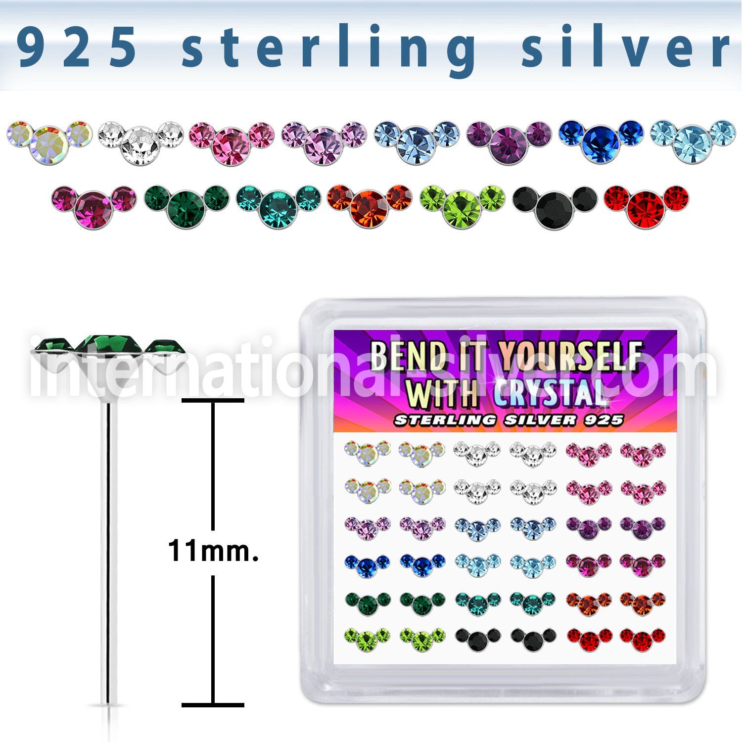 yxcuam36 silver bend it to fit nose studs 22g gems colors 36