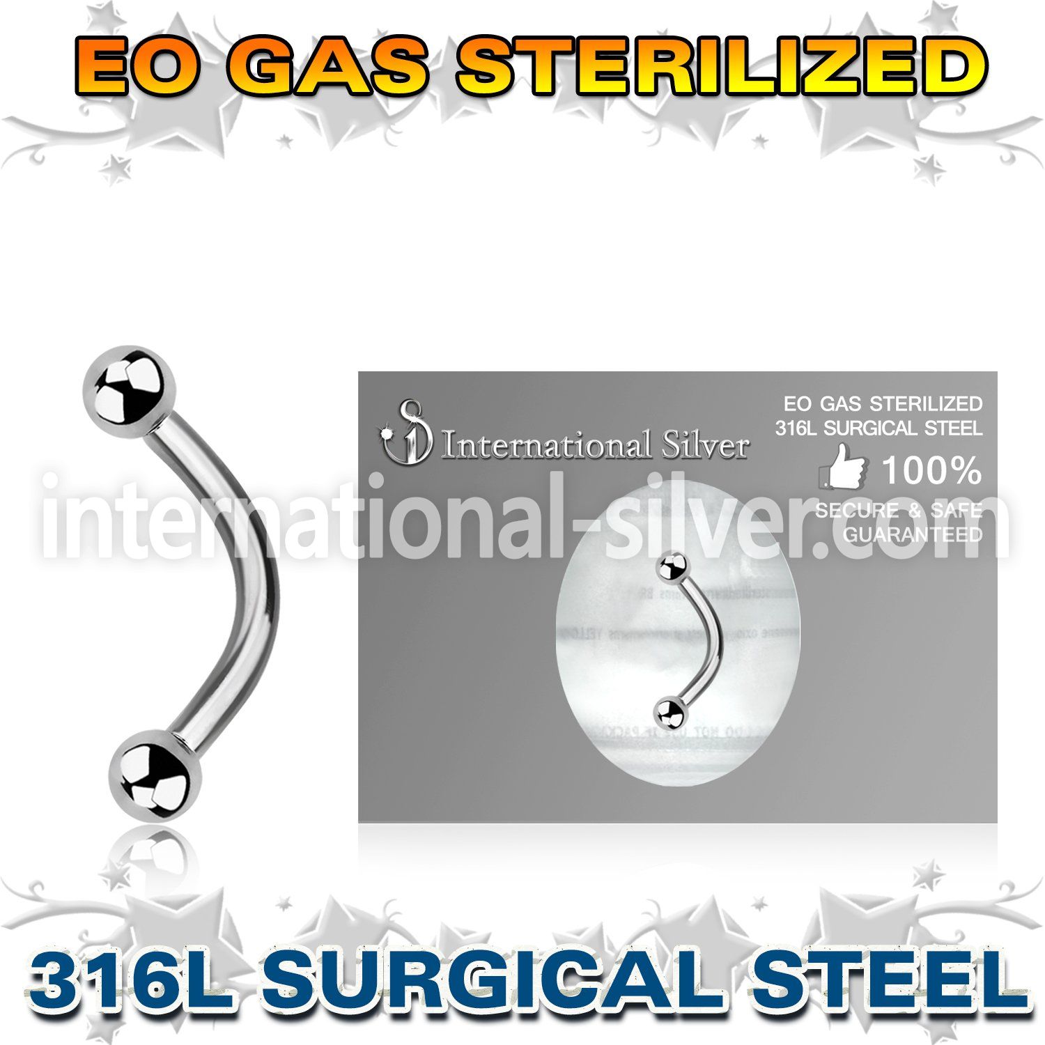 zbneb25 sterilized steel curved barbell 16g two balls