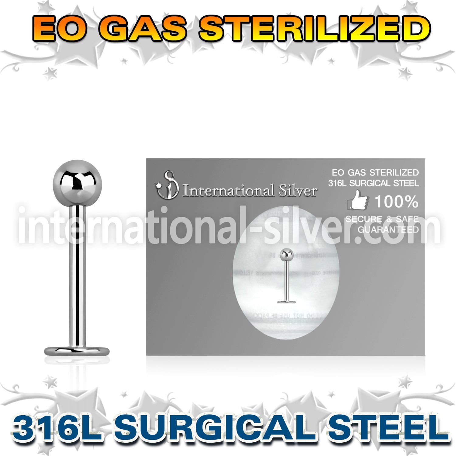 zlb18b3 sterilized surgical steel 18g labret stud 3mm ball