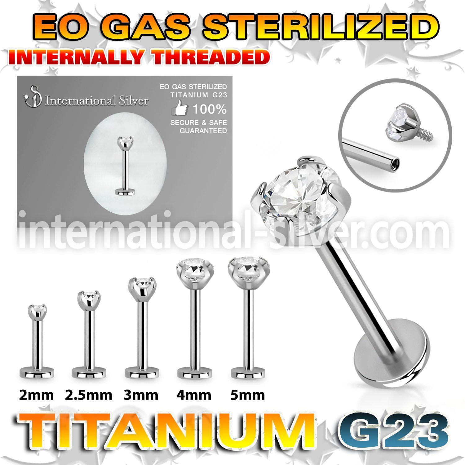 zulbin12 sterilized titanium labret stud 16g cz internal