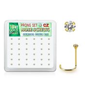 18nwzbc box 36 gold plated silver nose screw w 1.5mm clear cz