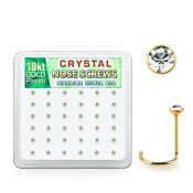 18w14xc box 36 gold plated silver nose screw 2mm clear crystal