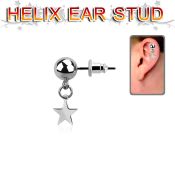 6mm ball steel helix ear stud w a dangling steel star 