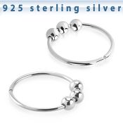 agsed22 silver seamless nose ring hoop triple spinning balls