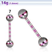bbgtrb zebra striped pvd 316l steel tongue barbell w 6mm ball