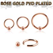 bcrr14f4 rose gold steel captive bead ring, 14g w 4mm frosted ball