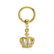 bcrtgz6 gold plated 316l steel bcr, 14g w dangling crown w cz