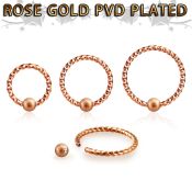 bcwr18f3 rose gold captive bead ring twisted wire w frosted ball
