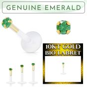 bioflex labret with push in 10kt gold w prong emerald