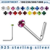 blk498 l shape nose studs silver 925 nose