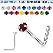 blk501 l shape nose studs silver 925 nose