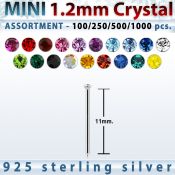 blk665 silver bend it nose stud bulk w mini 1.2mm crystal tops