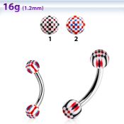 bnedxu steel eyebrow banana w 3mm balls w checker pattern
